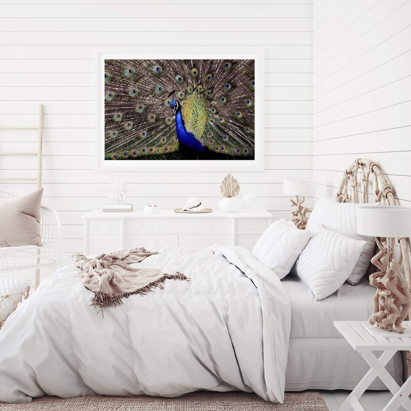 Percy The Peacock-The Paper Tree-animal,animals,Artwork,bird,blue,green,landscape,nature,PEACOCK,premium art print,wall art,Wall_Art,Wall_Art_Prints