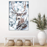 Deer In The Forest-The Paper Tree-animal,blue,christmas,deer,elk,forest,nature,portrait,premium art print,stag,TAN,trees,wall art,Wall_Art,Wall_Art_Prints,white,woods,xmas