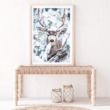 Deer In The Forest-The Paper Tree-animal,blue,christmas,deer,elk,forest,nature,portrait,premium art print,stag,TAN,trees,wall art,Wall_Art,Wall_Art_Prints,white,woods,xmas