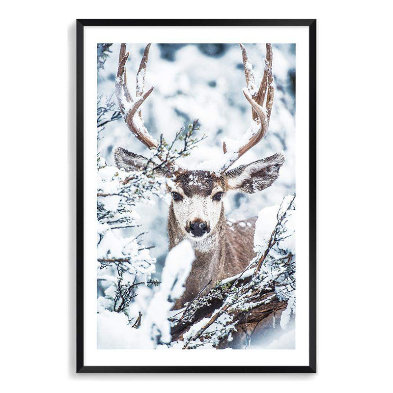 Deer In The Forest-The Paper Tree-animal,blue,christmas,deer,elk,forest,nature,portrait,premium art print,stag,TAN,trees,wall art,Wall_Art,Wall_Art_Prints,white,woods,xmas