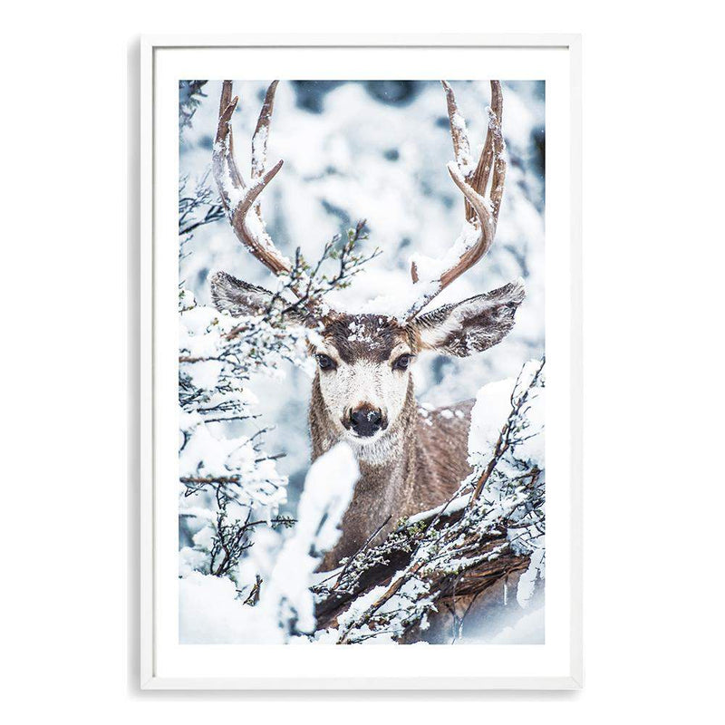 Deer In The Forest-The Paper Tree-animal,blue,christmas,deer,elk,forest,nature,portrait,premium art print,stag,TAN,trees,wall art,Wall_Art,Wall_Art_Prints,white,woods,xmas