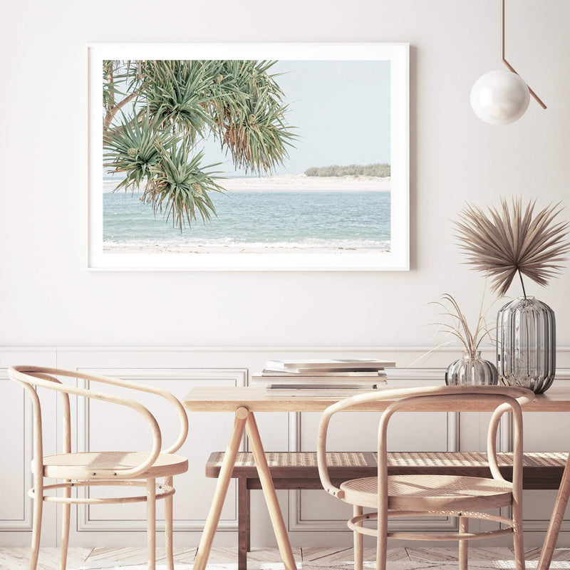 Pandanus By The Beach-The Paper Tree-australia,beach,blue,boho,botanical,coast,coastal,hamptons,landscape,muted tone,ocean,palm,palm tree,pandanus,pandanus tree,premium art print,wall art,Wall_Art,Wall_Art_Prints