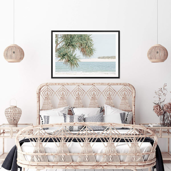 Pandanus By The Beach-The Paper Tree-australia,beach,blue,boho,botanical,coast,coastal,hamptons,landscape,muted tone,ocean,palm,palm tree,pandanus,pandanus tree,premium art print,wall art,Wall_Art,Wall_Art_Prints