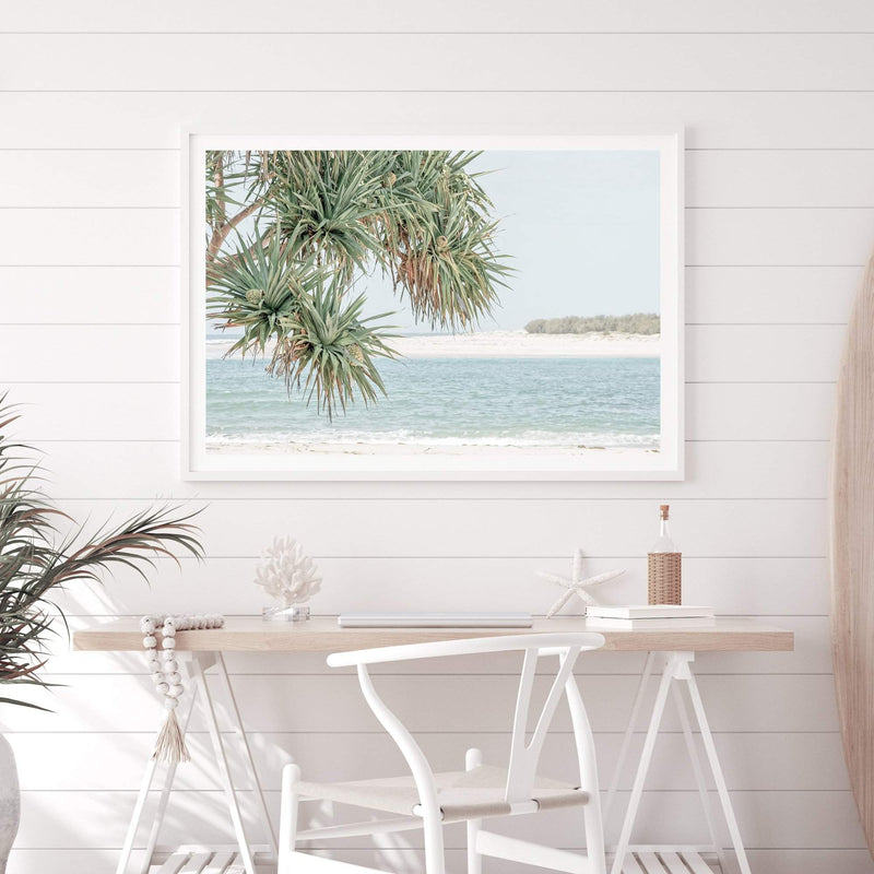 Pandanus By The Beach-The Paper Tree-australia,beach,blue,boho,botanical,coast,coastal,hamptons,landscape,muted tone,ocean,palm,palm tree,pandanus,pandanus tree,premium art print,wall art,Wall_Art,Wall_Art_Prints