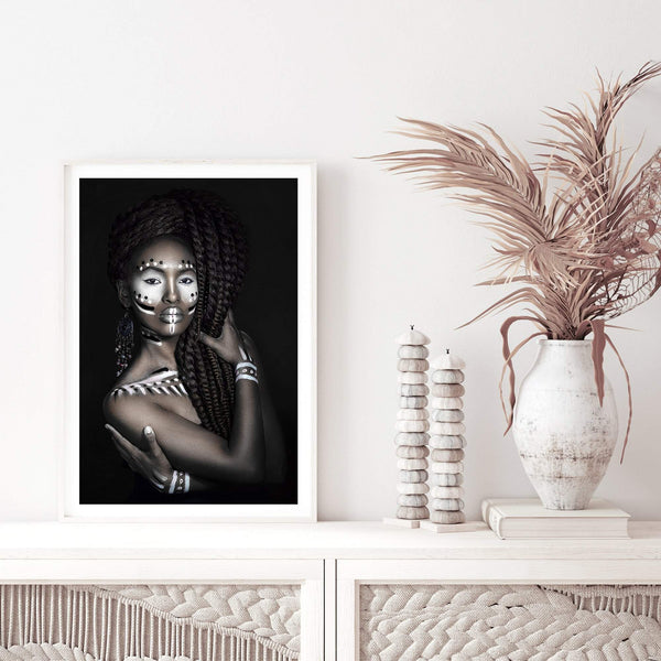 African Tribal Woman-The Paper Tree-african,african queen,BLACK,feature female,female,painted tribal woman,painted woman,portrait,premium art print,TRIBAL,TRIBAL WOMAN,wall art,Wall_Art,Wall_Art_Prints,woman