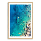 Blue Ocean Boat-The Paper Tree-Aegean,Aegean sea,Aerial,beach,Blue,Blue Ocean,Boat,coastal,Greece,hamptons,Ocean,portrait,premium art print,rocks,Teal,travel,wall art,Wall_Art,Wall_Art_Prints,Water