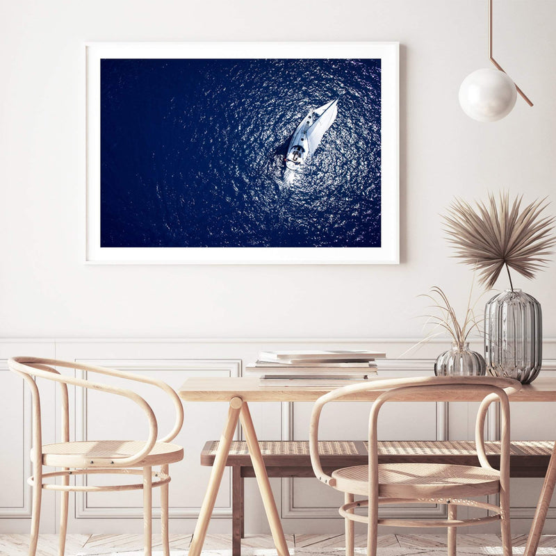 Sailing Boat On The Blue-The Paper Tree-blue,boat,coastal,hamptons,navy,ocean,premium art print,sailing,sailing boat,wall art,Wall_Art,Wall_Art_Prints,water