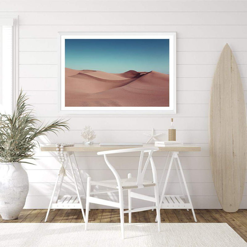 Desert Sand Dunes-The Paper Tree-Art_Prints,Artwork,blue,boho,burnt orange,Californian desert,desert,Designer,horizon,landscape,moroccan,moroccan desert,morocco,orange,premium art print,sand dunes,TAN,wall art,Wall_Art,Wall_Art_Prints