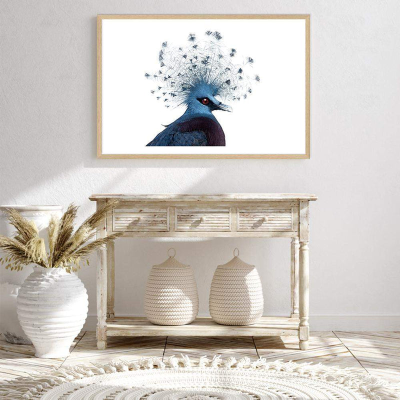 Victoria Crowned Pigeon-The Paper Tree-animal,bird,birds,blue,hamptons,landscape,pigeon,premium art print,victoria crowned pigeon,wall art,Wall_Art,Wall_Art_Prints