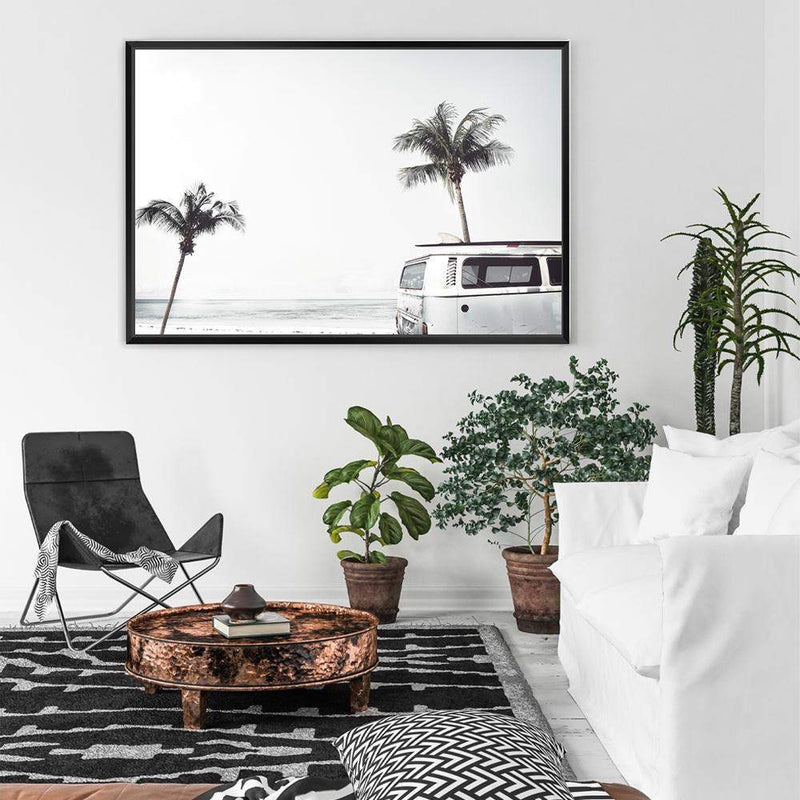 Kombi By The Beach-The Paper Tree-beach,blue,boho,car,coastal,coastal palm,combi,combi van,hamptons,kombi,kombi van,landscape,ocean,palm,palm tree,pastel,premium art print,sea,van,wall art,Wall_Art,Wall_Art_Prints