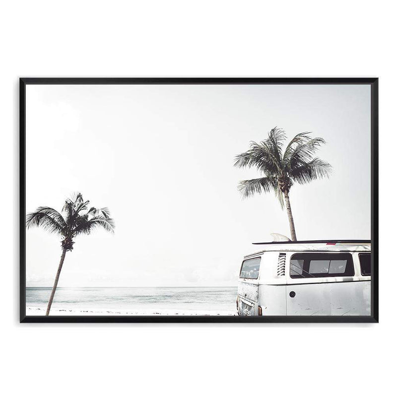 Kombi By The Beach-The Paper Tree-beach,blue,boho,car,coastal,coastal palm,combi,combi van,hamptons,kombi,kombi van,landscape,ocean,palm,palm tree,pastel,premium art print,sea,van,wall art,Wall_Art,Wall_Art_Prints