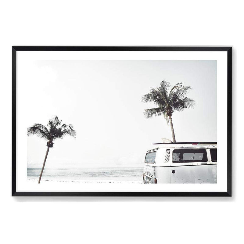 Kombi By The Beach-The Paper Tree-beach,blue,boho,car,coastal,coastal palm,combi,combi van,hamptons,kombi,kombi van,landscape,ocean,palm,palm tree,pastel,premium art print,sea,van,wall art,Wall_Art,Wall_Art_Prints