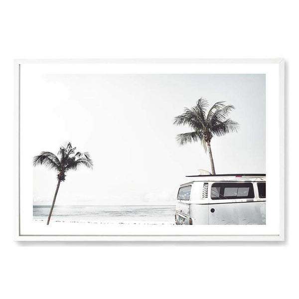 Kombi By The Beach-The Paper Tree-beach,blue,boho,car,coastal,coastal palm,combi,combi van,hamptons,kombi,kombi van,landscape,ocean,palm,palm tree,pastel,premium art print,sea,van,wall art,Wall_Art,Wall_Art_Prints