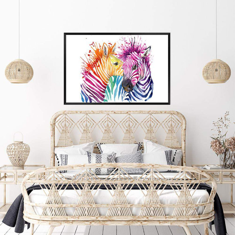 Watercolour Zebra-The Paper Tree-AFRICAN ANIMAL,African animals,animal,Artwork,blue,green,landscape,nursery,orange,pink,premium art print,purple,rainbow,wall art,Wall_Art,Wall_Art_Prints,watercolor,Watercolour,watercolour art print,watercolour artwork,WATERCOLOUR ZEBRA,Watercolour_Animals,yellow,ZEBRA