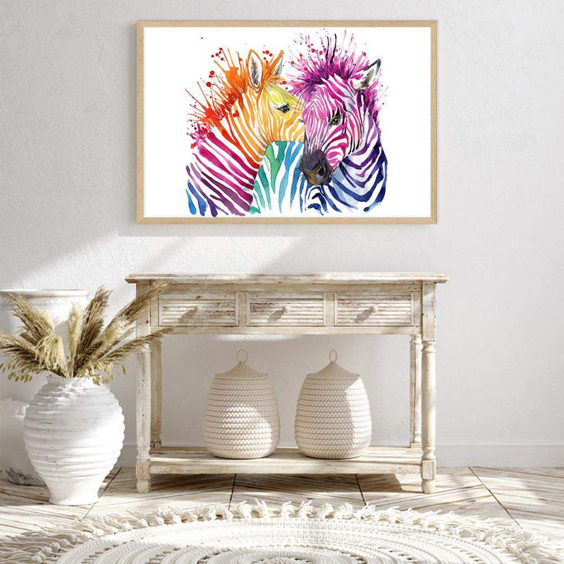 Watercolour Zebra-The Paper Tree-AFRICAN ANIMAL,African animals,animal,Artwork,blue,green,landscape,nursery,orange,pink,premium art print,purple,rainbow,wall art,Wall_Art,Wall_Art_Prints,watercolor,Watercolour,watercolour art print,watercolour artwork,WATERCOLOUR ZEBRA,Watercolour_Animals,yellow,ZEBRA