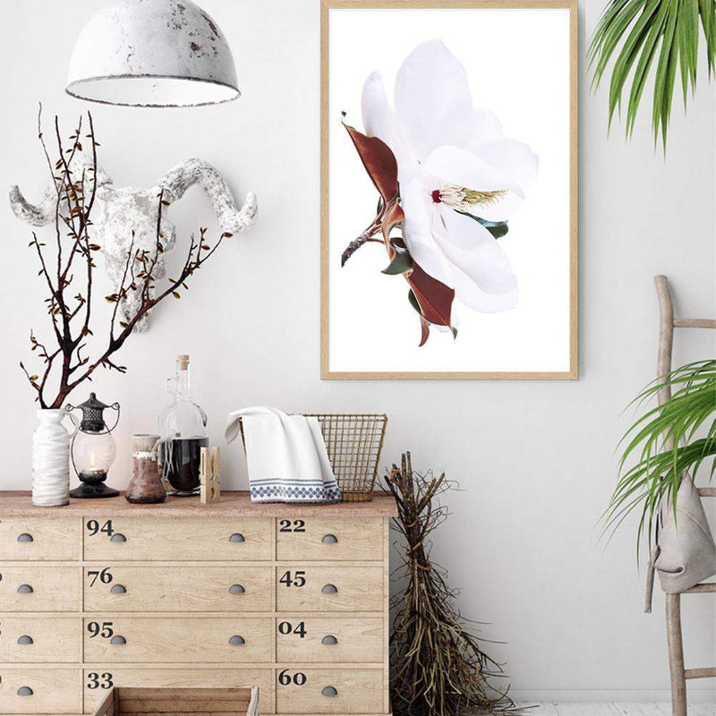 White Magnolia-The Paper Tree-botanical,floral,flower,hamptons,magnolia,magnolia flower,neutral,portrait,premium art print,tan,wall art,Wall_Art,Wall_Art_Prints,white,white flower,white magnolia