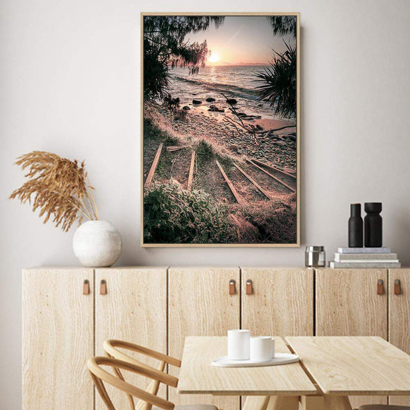 Sunset At Wategos-The Paper Tree-beach,beach stairs,byron bay,coastal,hamptons,nature,ocean,portrait,premium art print,rocks,sand,sea,stairs,steps,sunset,tan,view,wall art,Wall_Art,Wall_Art_Prints,wategos,wategos beach,water