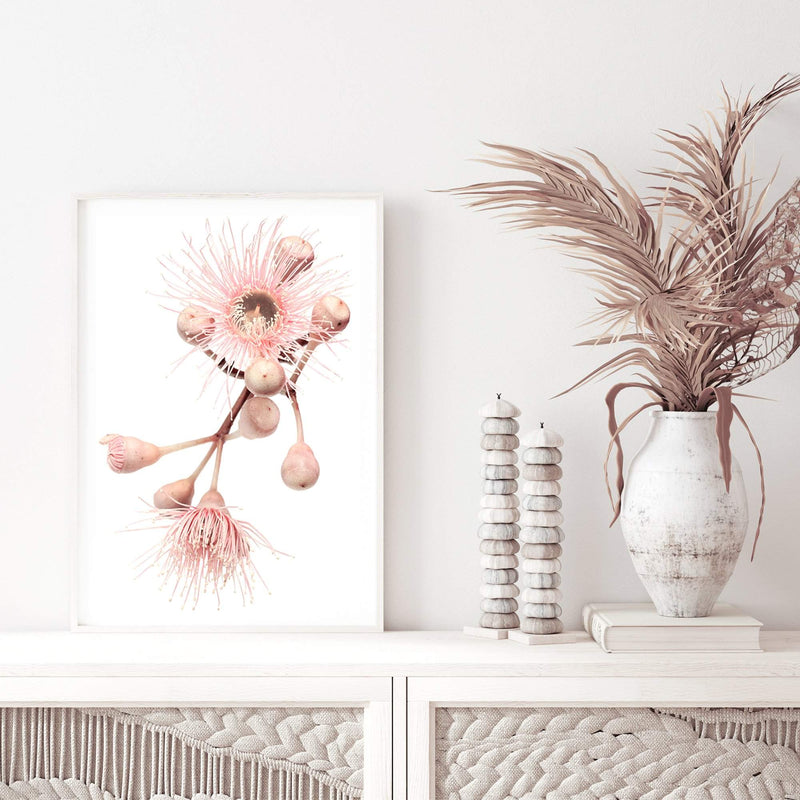 Native Gum Floral II-The Paper Tree-australia,australian,australian native,australiana,floral,flower,flowers,gum leaves,gum tree,hamptons,muted tone,native flowers,peach,pink,pink flower,Portrait,premium art print,protea,wall art,Wall_Art,Wall_Art_Prints,waratah,wild flowers