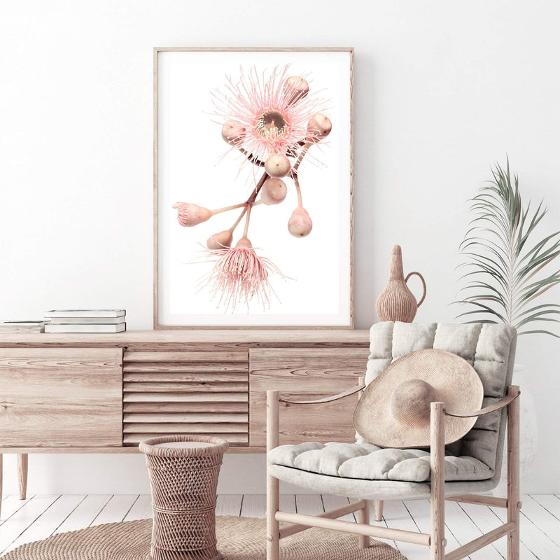 Native Gum Floral II-The Paper Tree-australia,australian,australian native,australiana,floral,flower,flowers,gum leaves,gum tree,hamptons,muted tone,native flowers,peach,pink,pink flower,Portrait,premium art print,protea,wall art,Wall_Art,Wall_Art_Prints,waratah,wild flowers