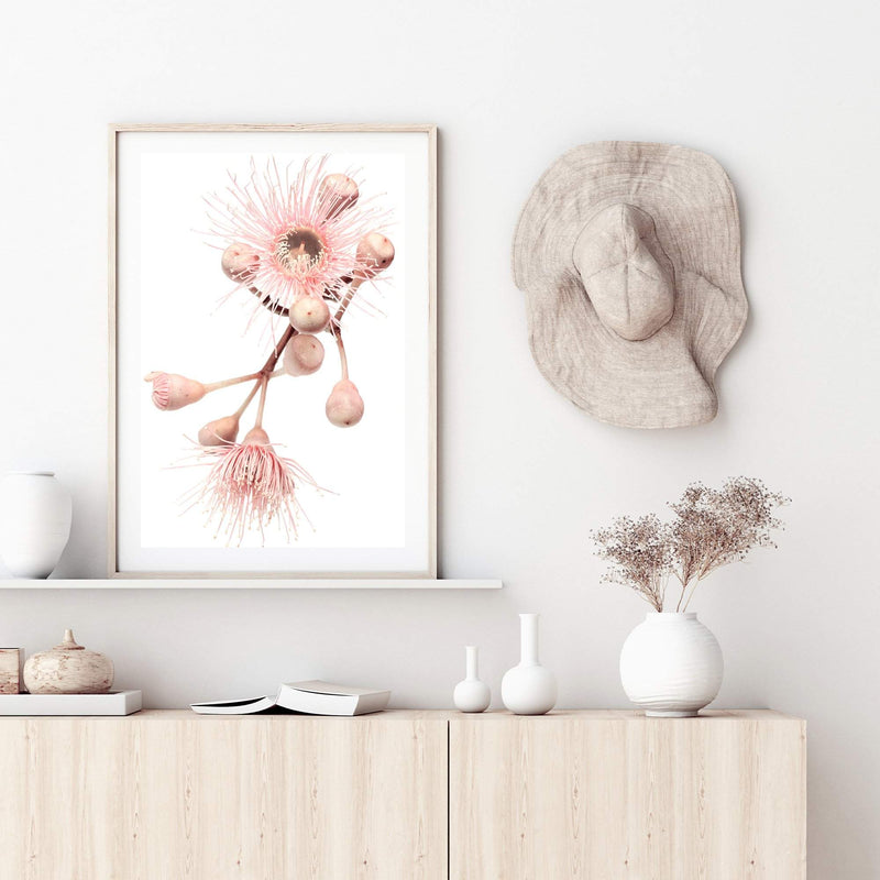 Native Gum Floral II-The Paper Tree-australia,australian,australian native,australiana,floral,flower,flowers,gum leaves,gum tree,hamptons,muted tone,native flowers,peach,pink,pink flower,Portrait,premium art print,protea,wall art,Wall_Art,Wall_Art_Prints,waratah,wild flowers