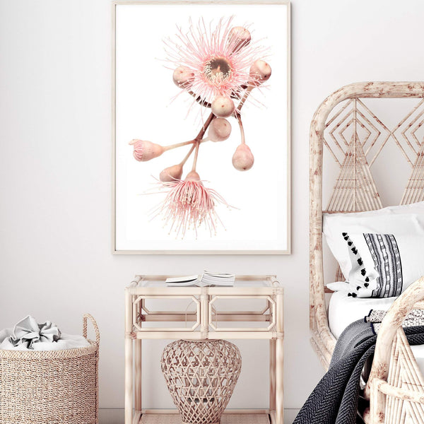 Native Gum Floral II-The Paper Tree-australia,australian,australian native,australiana,floral,flower,flowers,gum leaves,gum tree,hamptons,muted tone,native flowers,peach,pink,pink flower,Portrait,premium art print,protea,wall art,Wall_Art,Wall_Art_Prints,waratah,wild flowers