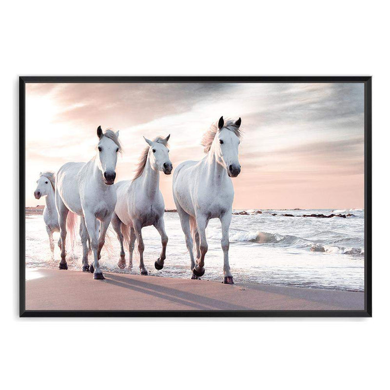 White Horses On The Beach-The Paper Tree-beach,boho,coast,coastal,hamptons,horse,horses,landscape,ocean,premium art print,sand,stallion,wall art,Wall_Art,Wall_Art_Prints,water,waves,white horse,white horses,white stallion