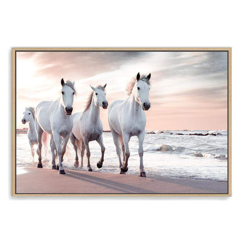 White Horses On The Beach-The Paper Tree-beach,boho,coast,coastal,hamptons,horse,horses,landscape,ocean,premium art print,sand,stallion,wall art,Wall_Art,Wall_Art_Prints,water,waves,white horse,white horses,white stallion