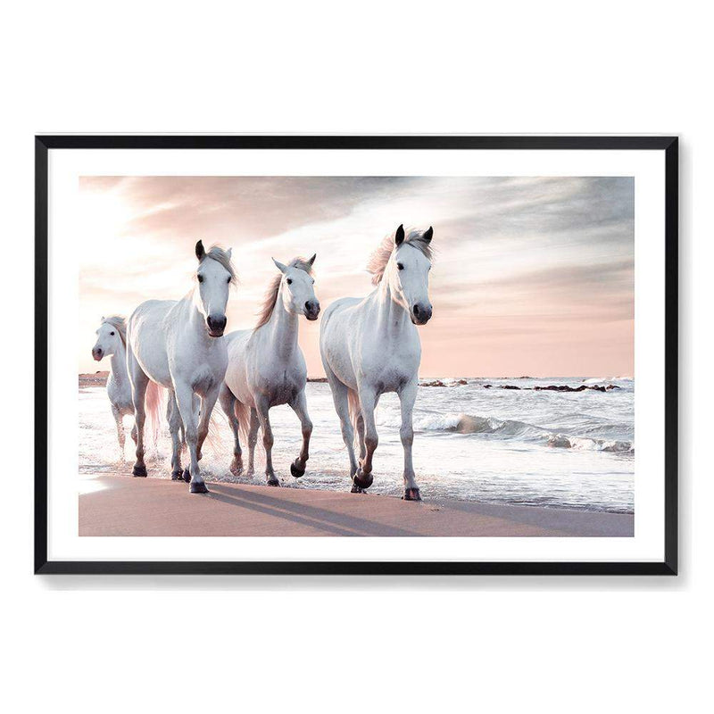 White Horses On The Beach-The Paper Tree-beach,boho,coast,coastal,hamptons,horse,horses,landscape,ocean,premium art print,sand,stallion,wall art,Wall_Art,Wall_Art_Prints,water,waves,white horse,white horses,white stallion