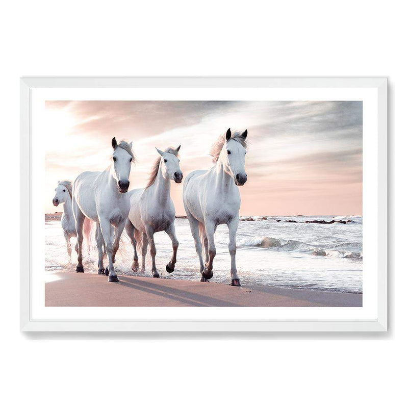 White Horses On The Beach-The Paper Tree-beach,boho,coast,coastal,hamptons,horse,horses,landscape,ocean,premium art print,sand,stallion,wall art,Wall_Art,Wall_Art_Prints,water,waves,white horse,white horses,white stallion