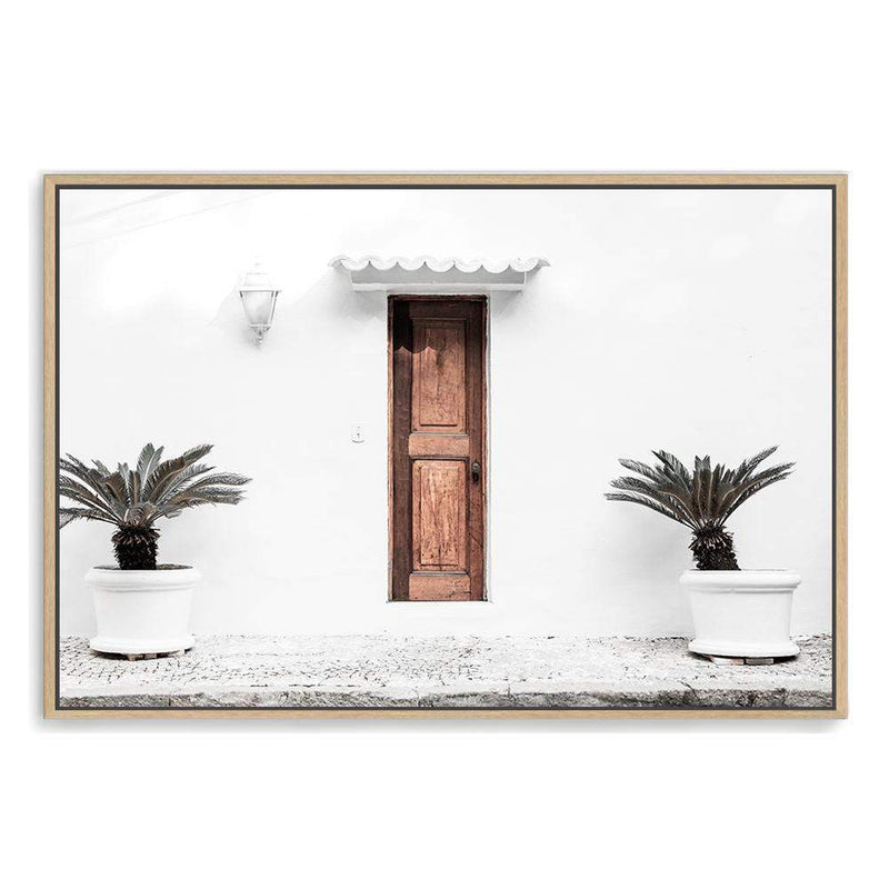 The Greek Villa-The Paper Tree-architecture,beautiful building,boho,building,door,facade,greece,greek,greek door,greek villa,landscape,mediteranian,neutral,palm,pots,premium art print,tan,villa,wall art,Wall_Art,Wall_Art_Prints,white