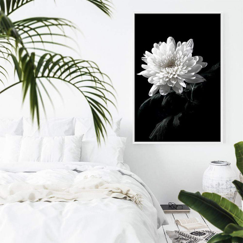 Chysanthemum Flower II-The Paper Tree-black,black & white,black and white,chrysanthemum,floral,flower,monochrome,petals,portrait,premium art print,wall art,Wall_Art,Wall_Art_Prints,white,white flower