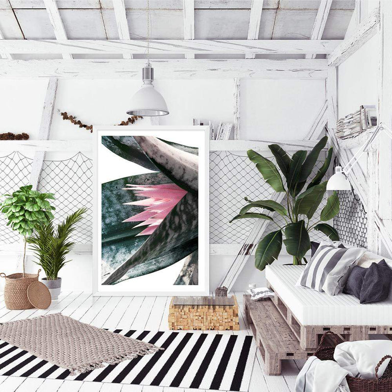 Pink Bromeliad III-The Paper Tree-botanical,bromeliad,bromeliad flower,floral,flower,green,pink,pink bormeliad,plant,portrait,premium art print,succulent,wall art,Wall_Art,Wall_Art_Prints