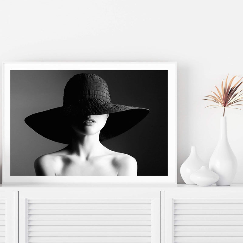 Elegance-The Paper Tree-black,black and white,elegant,FASHION,feature female,female,france,french,hat,landscape,monochrome,paris,premium art print,wall art,Wall_Art,Wall_Art_Prints,white,woman