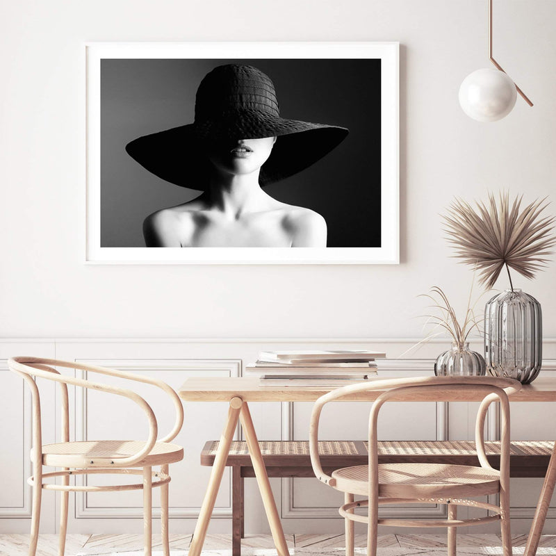 Elegance-The Paper Tree-black,black and white,elegant,FASHION,feature female,female,france,french,hat,landscape,monochrome,paris,premium art print,wall art,Wall_Art,Wall_Art_Prints,white,woman