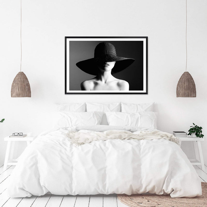 Elegance-The Paper Tree-black,black and white,elegant,FASHION,feature female,female,france,french,hat,landscape,monochrome,paris,premium art print,wall art,Wall_Art,Wall_Art_Prints,white,woman