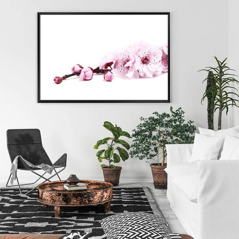 Cherry Blossom II-The Paper Tree-bloom,blossom,botanical,cherry blossom,eucalyptus leaves,floral,flower,landscape,pink,premium art print,wall art,Wall_Art,Wall_Art_Prints