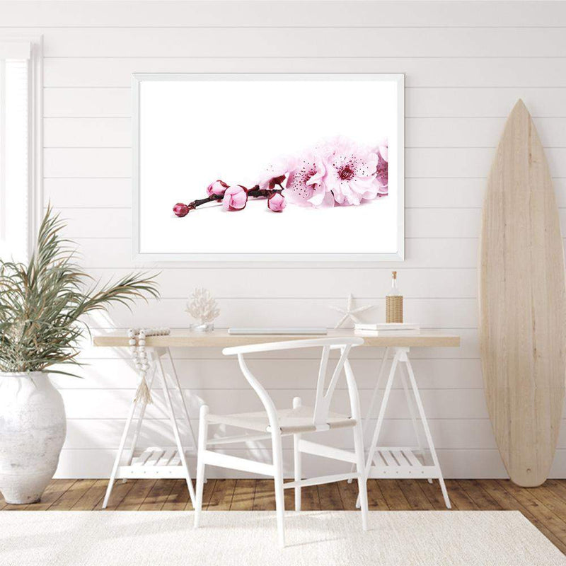 Cherry Blossom II-The Paper Tree-bloom,blossom,botanical,cherry blossom,eucalyptus leaves,floral,flower,landscape,pink,premium art print,wall art,Wall_Art,Wall_Art_Prints