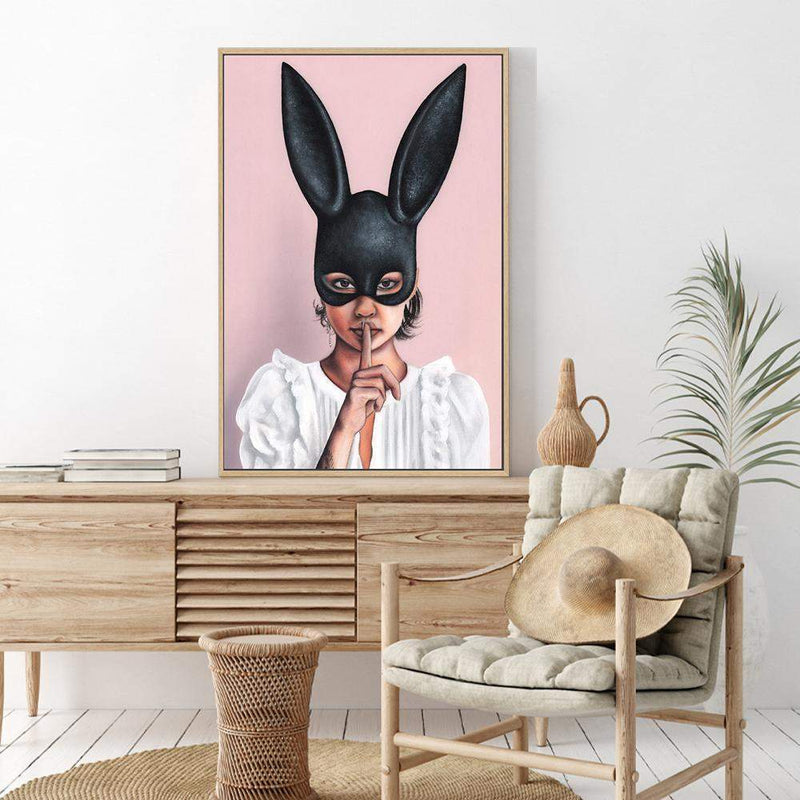 The Secret Bunny II-The Paper Tree-beautiful woman,boho,bunny mask,feature art,feature female,female,mask,painted,painted print,painting,portriat,premium art print,wall art,Wall_Art,Wall_Art_Prints,woman