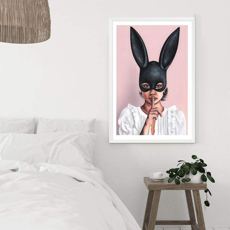 The Secret Bunny II-The Paper Tree-beautiful woman,boho,bunny mask,feature art,feature female,female,mask,painted,painted print,painting,portriat,premium art print,wall art,Wall_Art,Wall_Art_Prints,woman