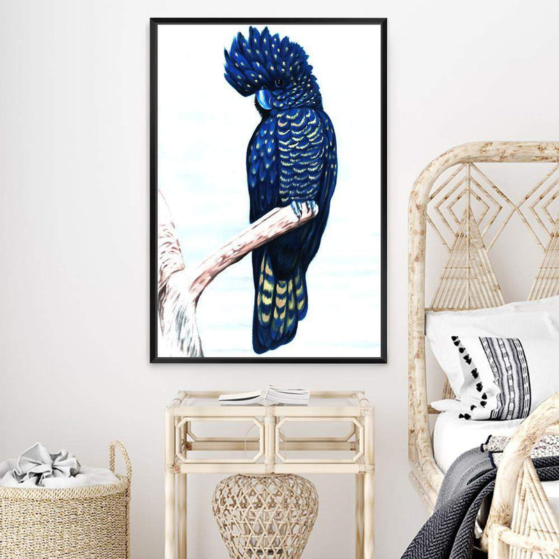 Black Cockatoo-The Paper Tree-animal,australian,australian native,bird,black,black cockatoo,blue,blue cockatoo,cockatoo,hamptons,painted,painted print,perch,portrait,premium art print,wall art,Wall_Art,Wall_Art_Prints