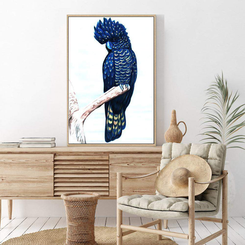 Black Cockatoo-The Paper Tree-animal,australian,australian native,bird,black,black cockatoo,blue,blue cockatoo,cockatoo,hamptons,painted,painted print,perch,portrait,premium art print,wall art,Wall_Art,Wall_Art_Prints