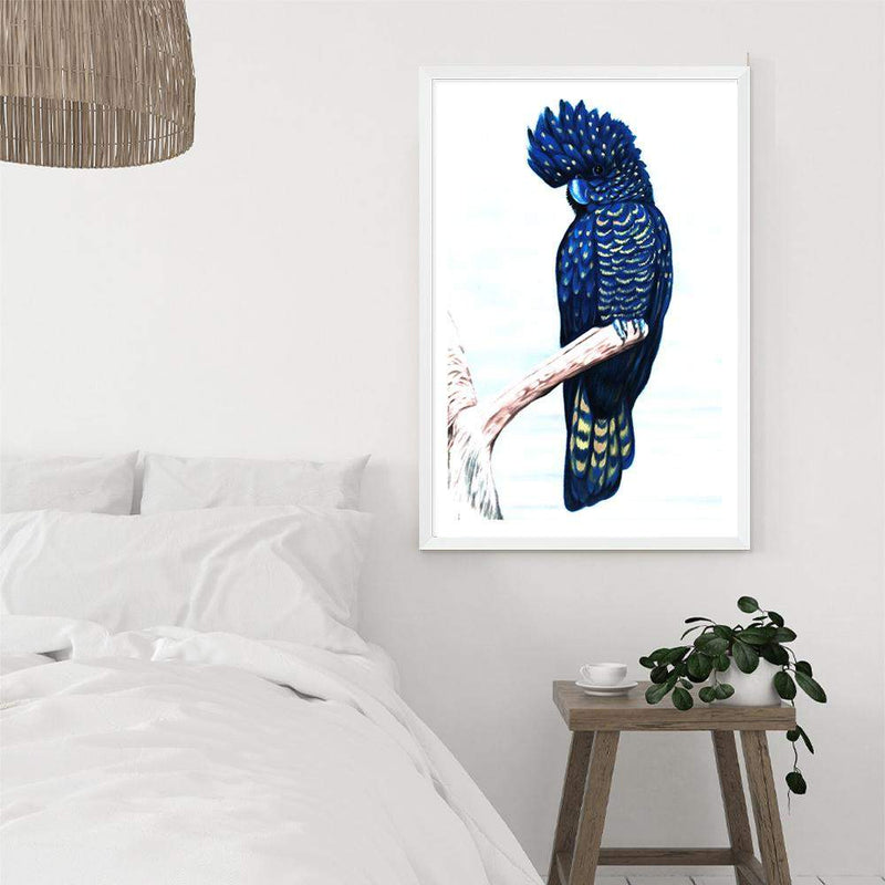 Black Cockatoo-The Paper Tree-animal,australian,australian native,bird,black,black cockatoo,blue,blue cockatoo,cockatoo,hamptons,painted,painted print,perch,portrait,premium art print,wall art,Wall_Art,Wall_Art_Prints