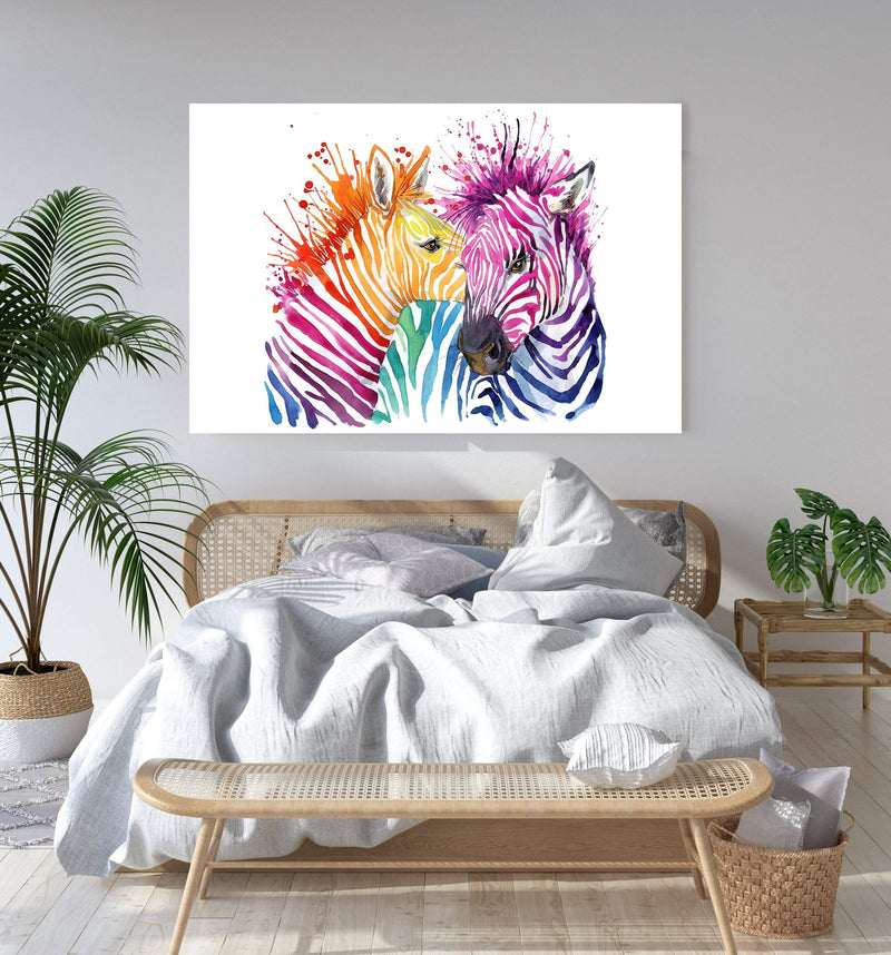 Watercolour Zebra-The Paper Tree-AFRICAN ANIMAL,African animals,animal,Artwork,blue,green,landscape,nursery,orange,pink,premium art print,purple,rainbow,wall art,Wall_Art,Wall_Art_Prints,watercolor,Watercolour,watercolour art print,watercolour artwork,WATERCOLOUR ZEBRA,Watercolour_Animals,yellow,ZEBRA