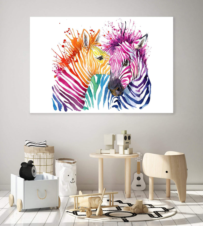 Watercolour Zebra-The Paper Tree-AFRICAN ANIMAL,African animals,animal,Artwork,blue,green,landscape,nursery,orange,pink,premium art print,purple,rainbow,wall art,Wall_Art,Wall_Art_Prints,watercolor,Watercolour,watercolour art print,watercolour artwork,WATERCOLOUR ZEBRA,Watercolour_Animals,yellow,ZEBRA