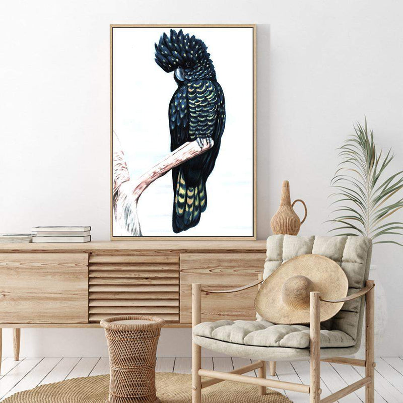 Black Cockatoo III-The Paper Tree-animal,australian,australian native,bird,black,black cockatoo,blue,blue cockatoo,cockatoo,hamptons,painted,painted print,perch,portait,premium art print,wall art,Wall_Art,Wall_Art_Prints