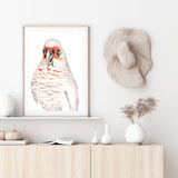 Connie The Corella-The Paper Tree-animal,australian,australian native,bird,boho,cockatoo,corella,feathers,galah,neutral,orange,painted,painted print,parrot,portrait,premium art print,wall art,Wall_Art,Wall_Art_Prints,white