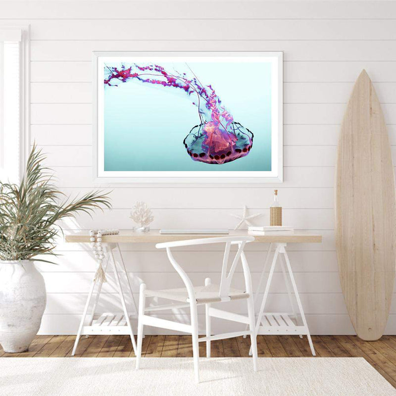 Pink Jellyfish-The Paper Tree-Animal,Colourful,Fish,hamptons,Jellyfish,landscape,Ocean,Pink,premium art print,Sea,Teal,vibrant,wall art,Wall_Art,Wall_Art_Prints