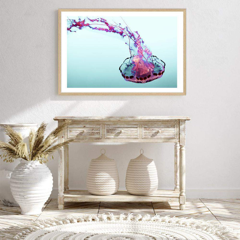 Pink Jellyfish-The Paper Tree-Animal,Colourful,Fish,hamptons,Jellyfish,landscape,Ocean,Pink,premium art print,Sea,Teal,vibrant,wall art,Wall_Art,Wall_Art_Prints