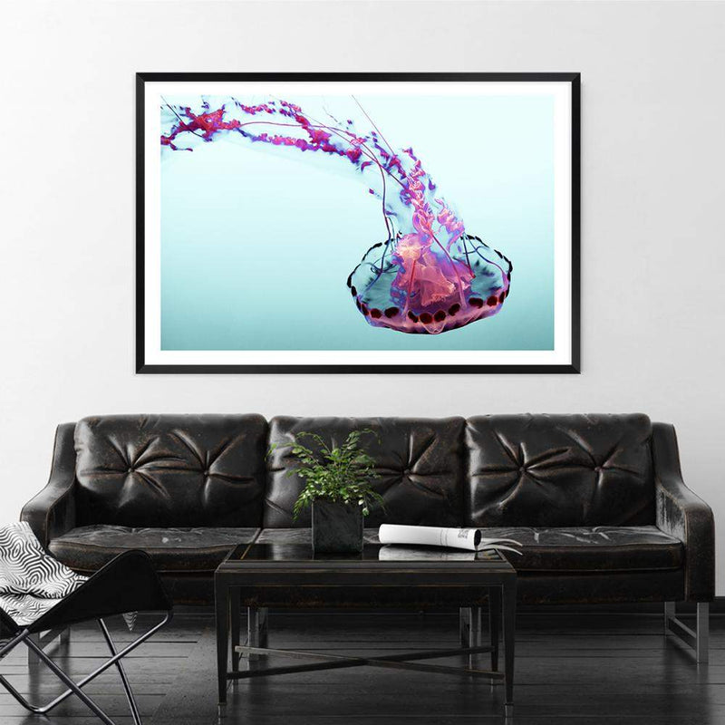 Pink Jellyfish-The Paper Tree-Animal,Colourful,Fish,hamptons,Jellyfish,landscape,Ocean,Pink,premium art print,Sea,Teal,vibrant,wall art,Wall_Art,Wall_Art_Prints