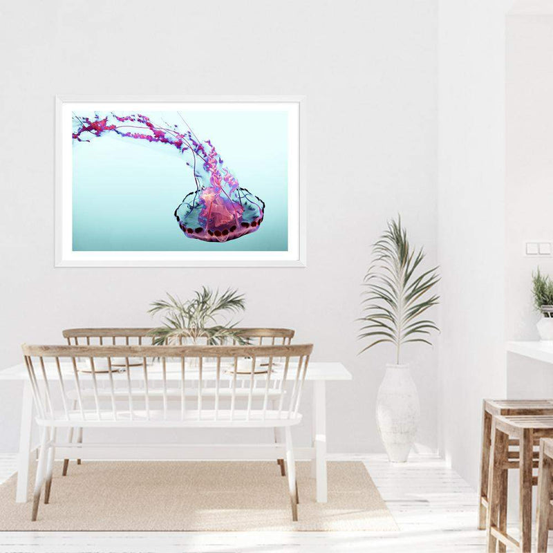 Pink Jellyfish-The Paper Tree-Animal,Colourful,Fish,hamptons,Jellyfish,landscape,Ocean,Pink,premium art print,Sea,Teal,vibrant,wall art,Wall_Art,Wall_Art_Prints